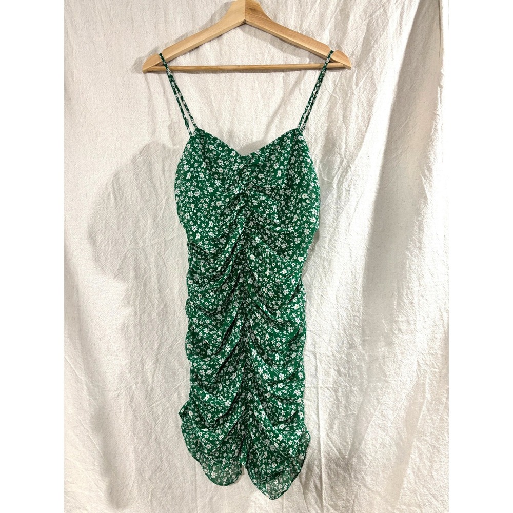 Lulus Green Floral Ruched Mini Dress Small Sleeveless Bodycon Sweetheart Neck